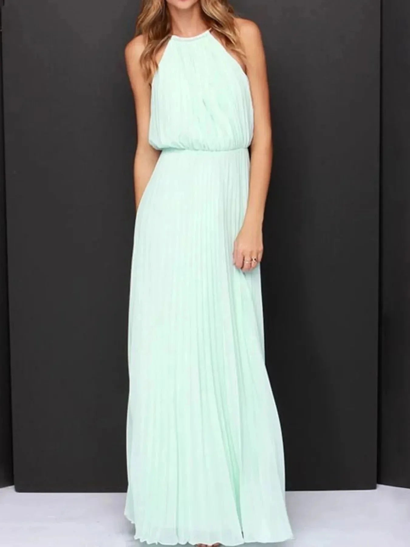 Pleated Sleeveless Maxi Tank Dress - VILLA FASHION